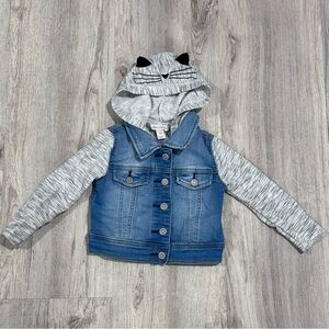 Cat & Jack Blue Denim Jacket with Gray Hood Size 18m